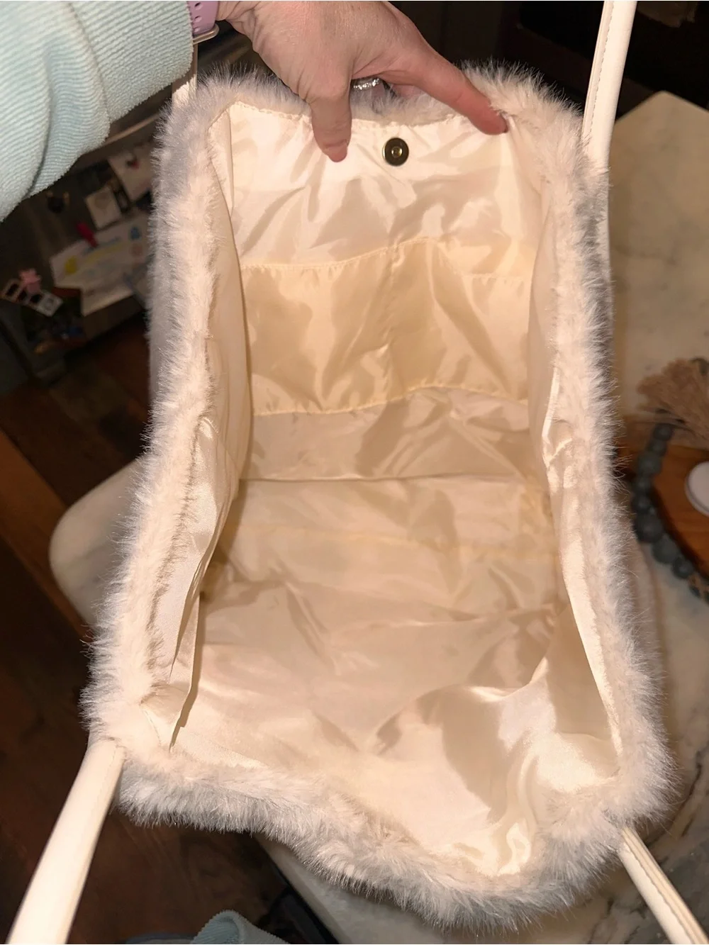 NWT‎ Victoria's Secret Plush Faux-Fur Tote Bag in Cream